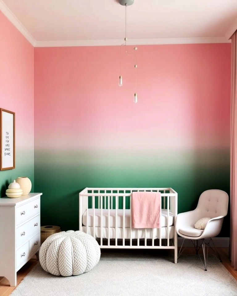 pink and green ombre walls nursery