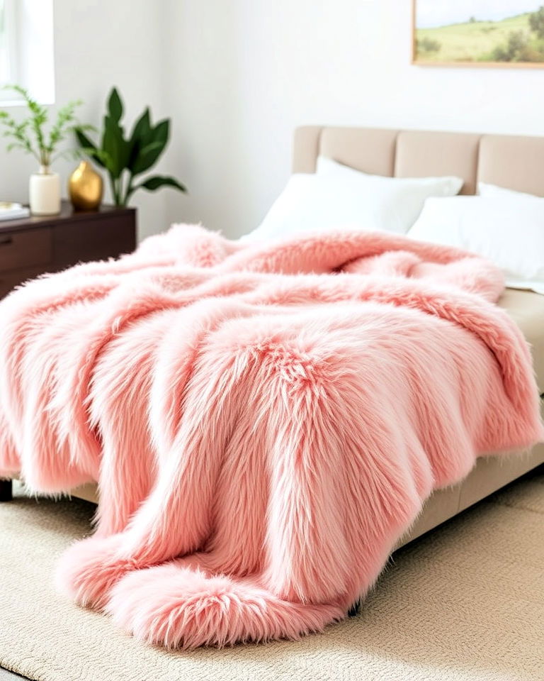 pink faux fur throw for bed