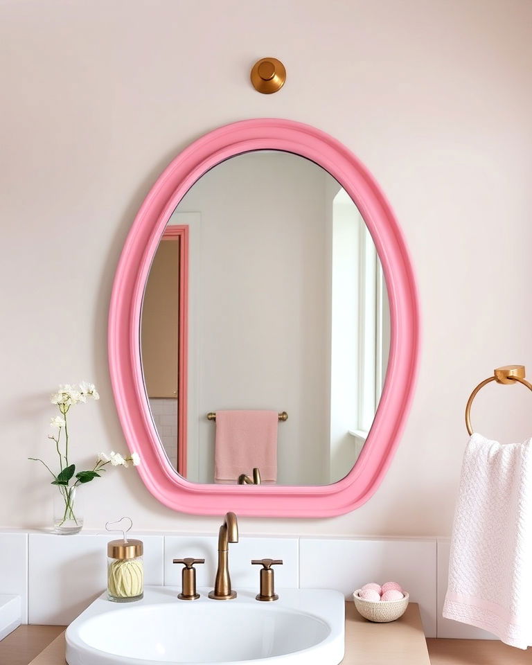pink framed mirror for bathroom