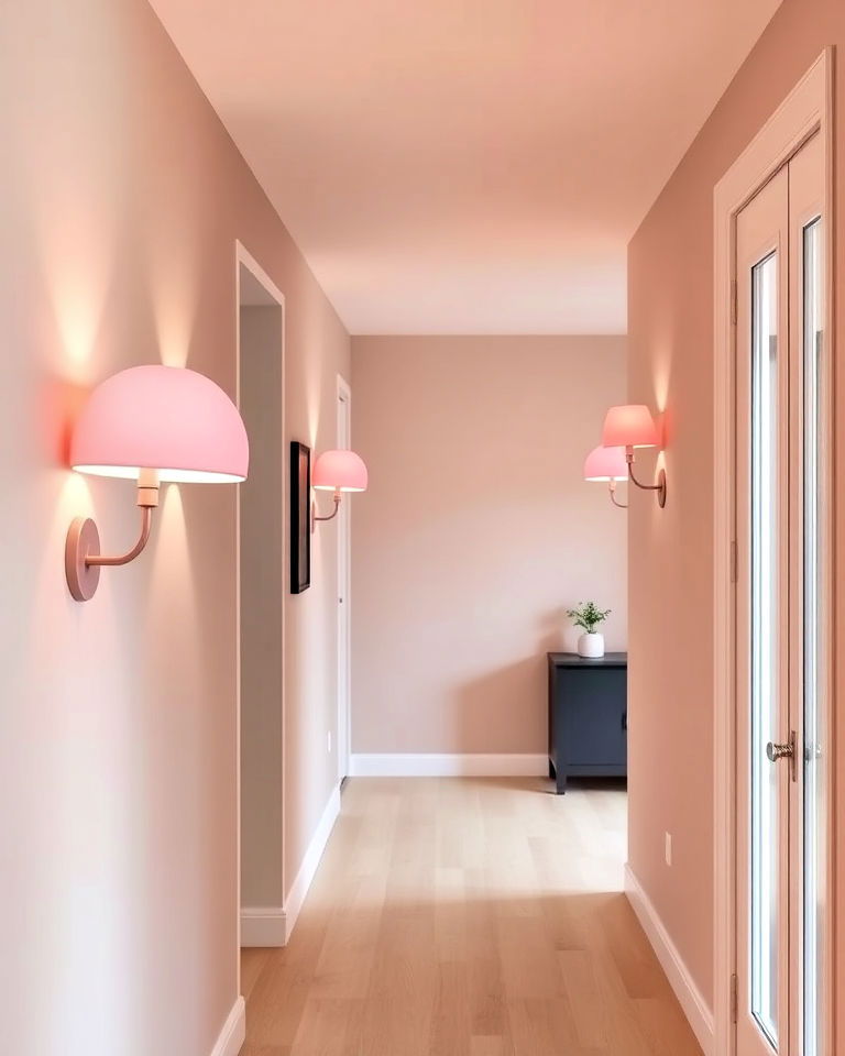 pink hallway wall sconces