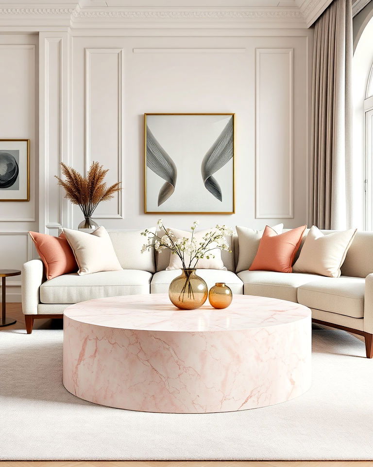 pink marble accents coffee table