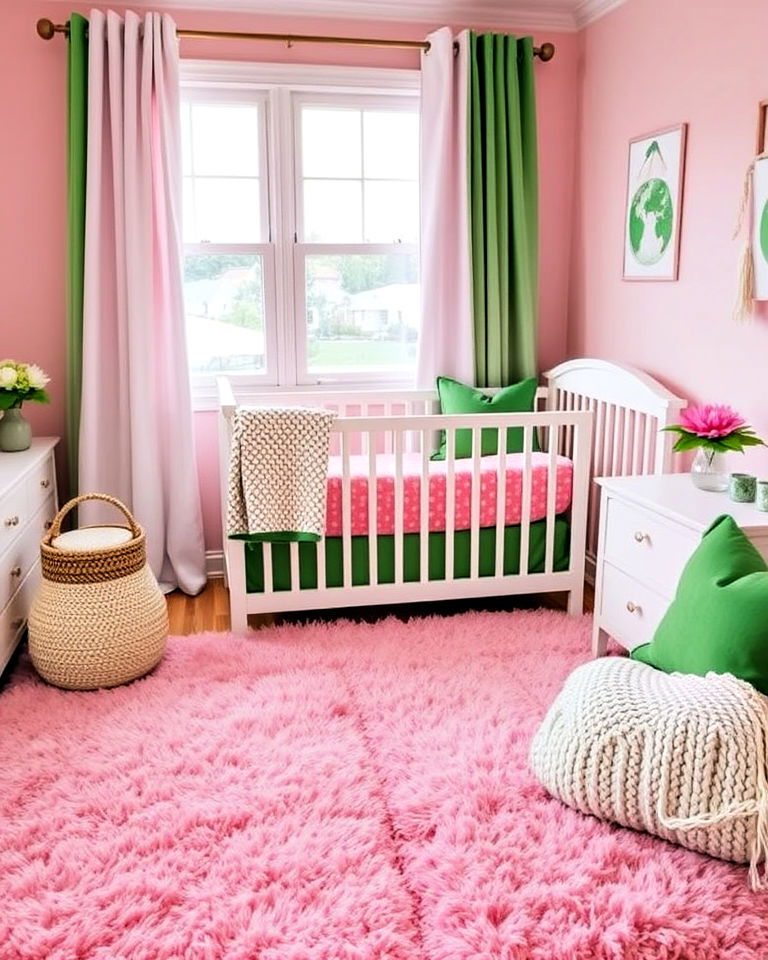 pink rug with green accents