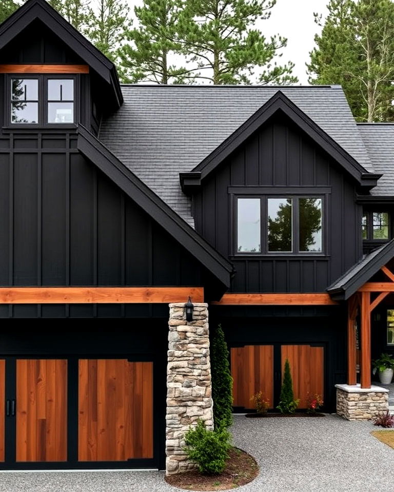 pitch black facade with alder accents