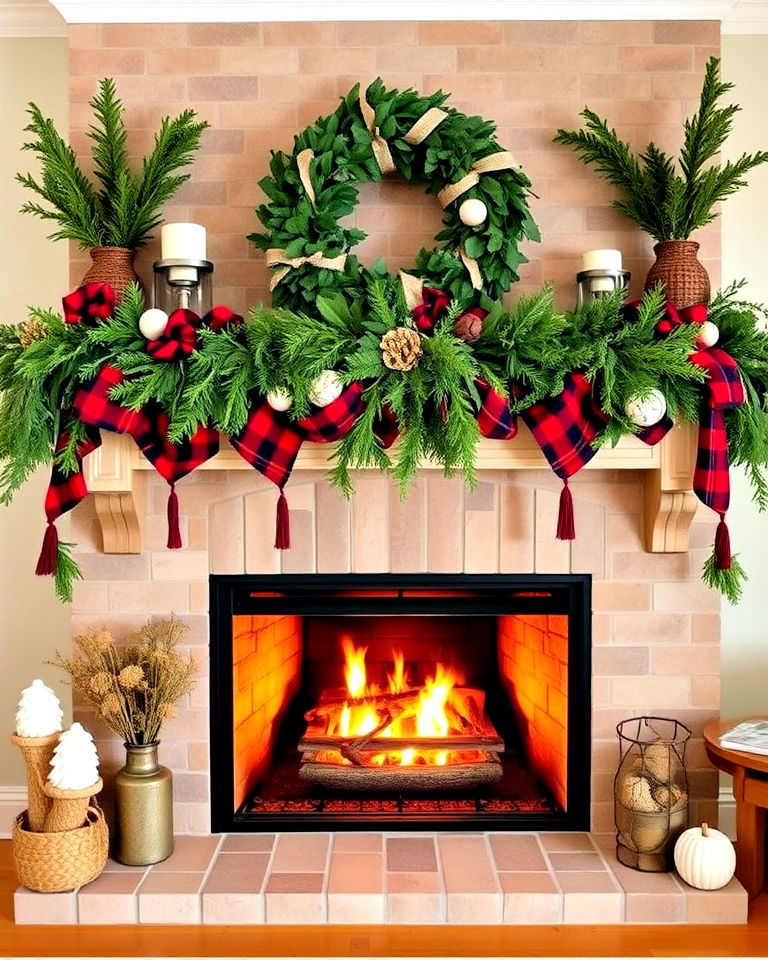 plaid fabric garland with greenery