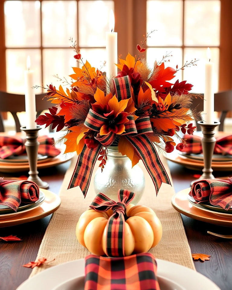 plaid ribbon accents for a cozy table decor