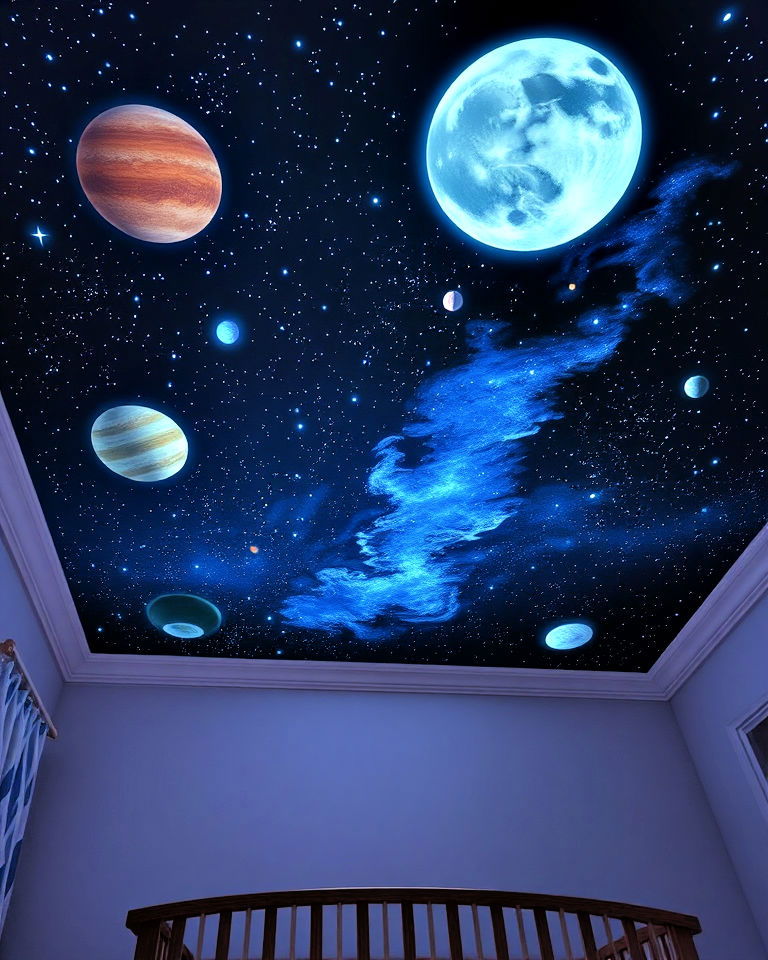 planet nursery ceiling stickers idea