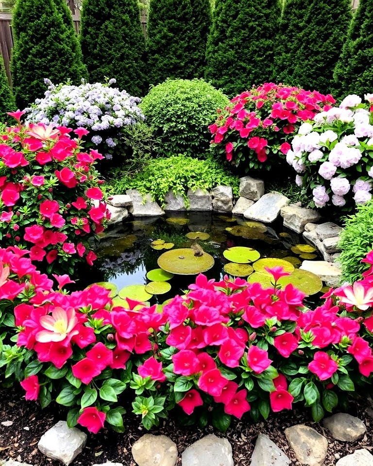 plant flowering shrubs pond landscaping