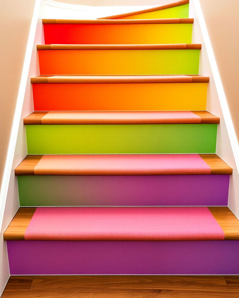 playful and energetic gradient rainbow stair risers