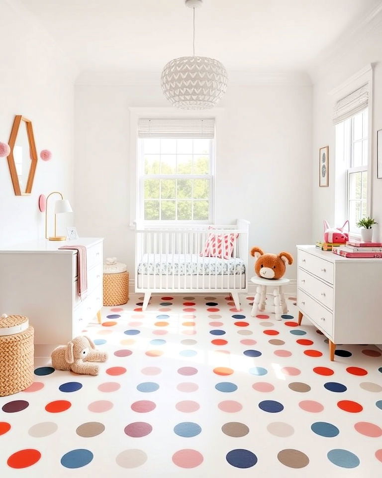 playful polka dot design floor for nursery