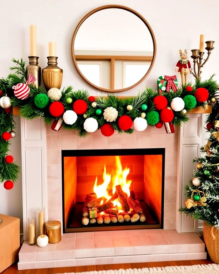pom pom mantel garland for playful decor