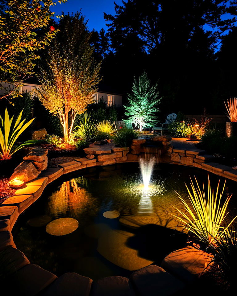 pond lighting for evening appeal