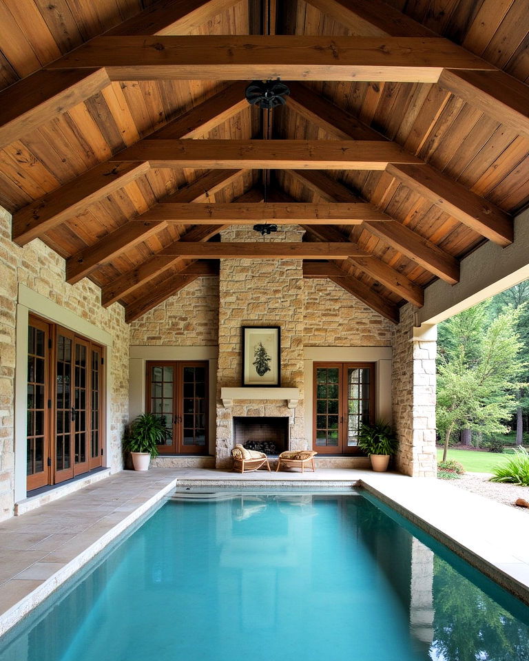 pool house open beam ceiling