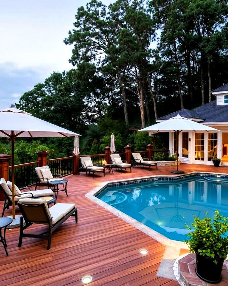 poolside deck with lounge chairs