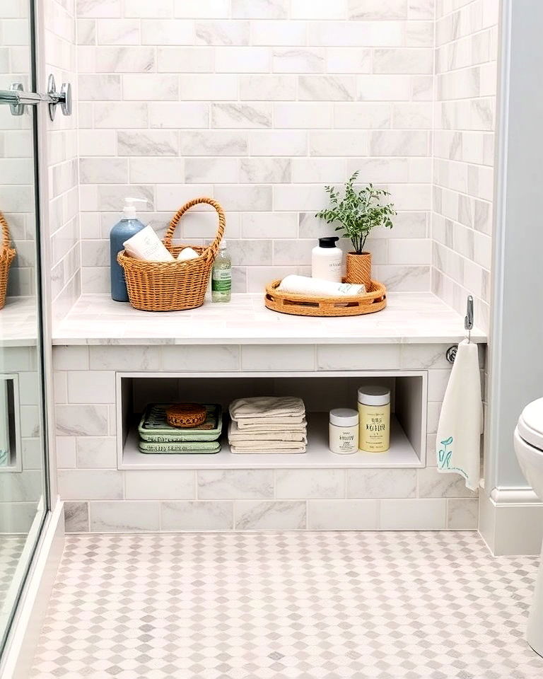 porcelain tile bench with hidden storage