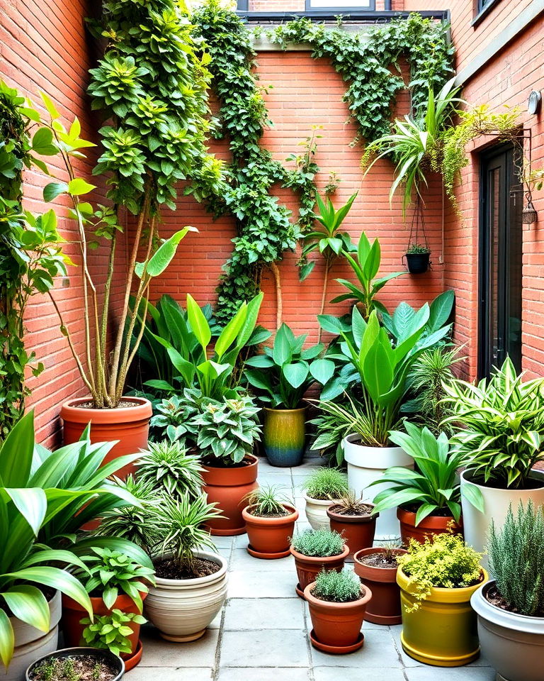 potted plant arrangements in the garden