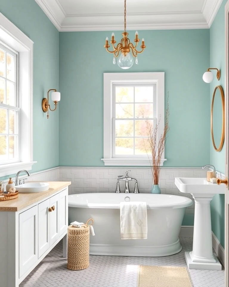 powdery teal bathroom for subtle depth