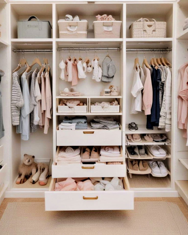pull out drawers within the nursery closet