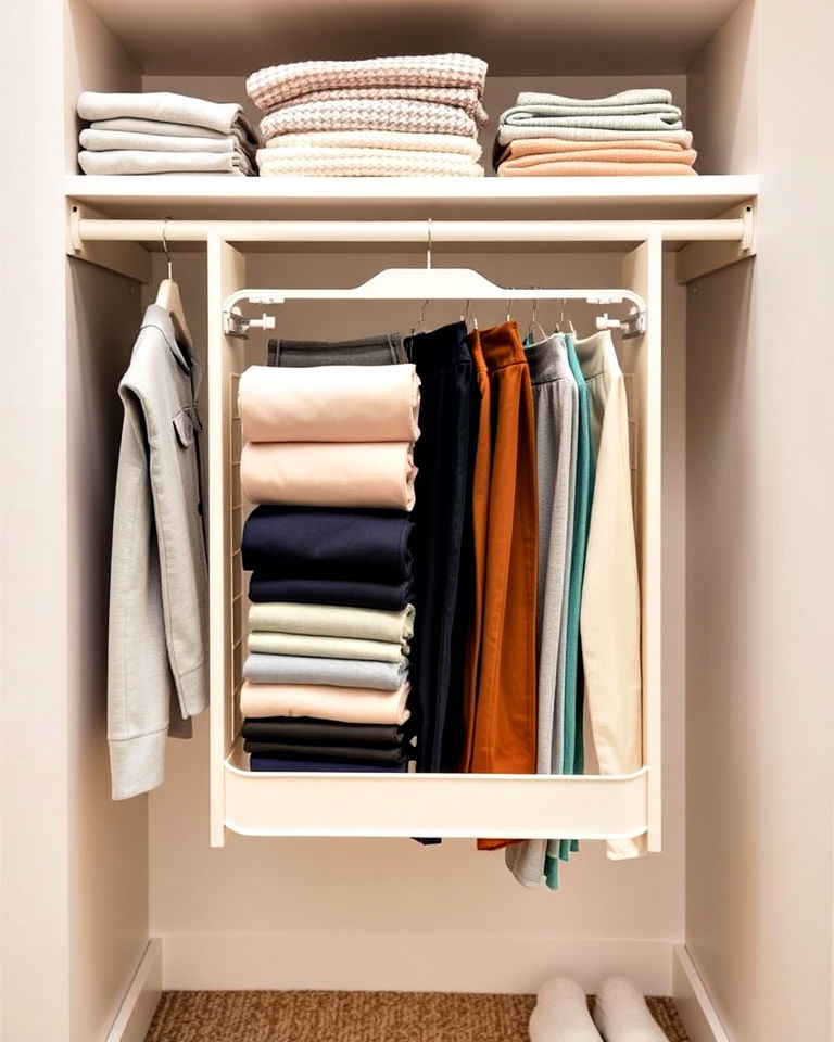 pull out pants rack in a nursery closet