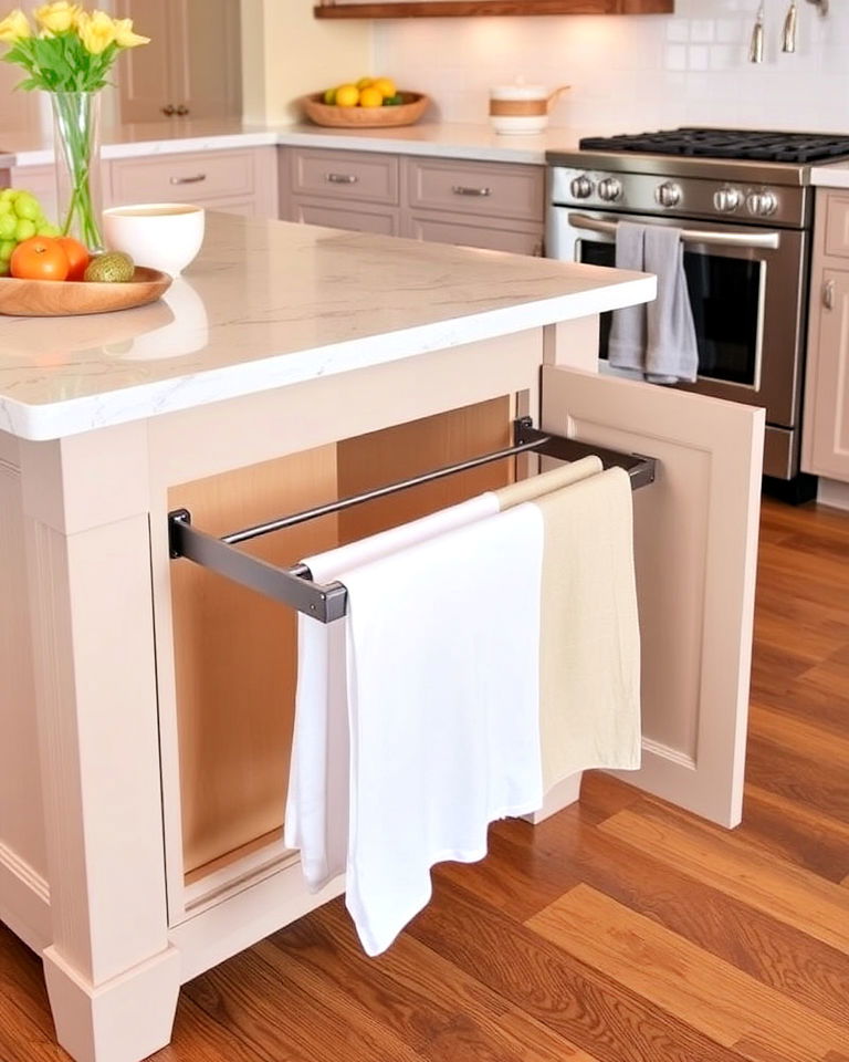 pull out towel rack with kitchen island