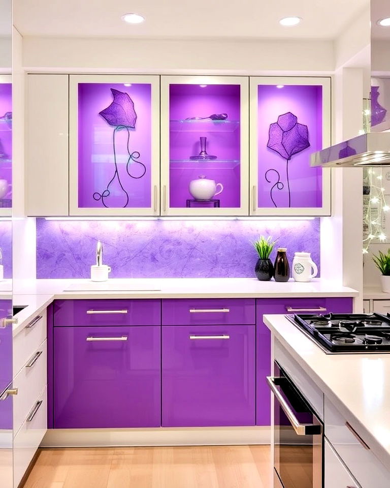 purple glass kitchen cabinets for a modern touch