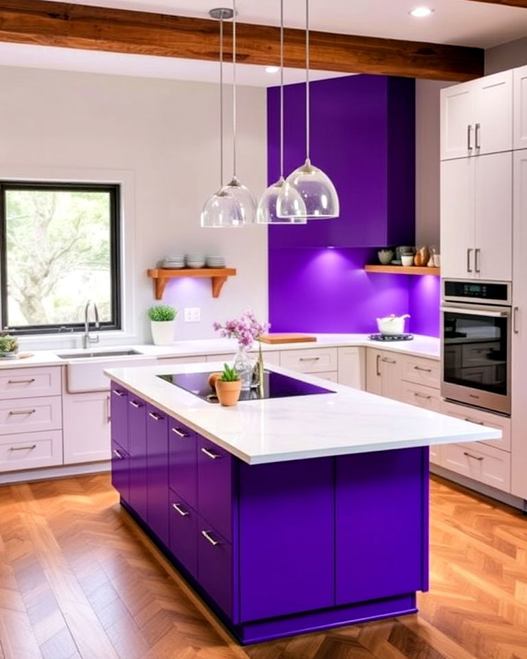 purple island as a statement kitchen feature