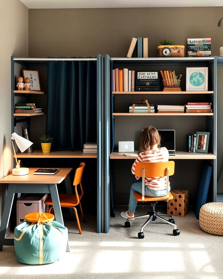 Homeschool room layout with isolation pods for privacy.