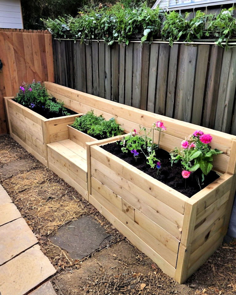 raised garden bed with built in bench