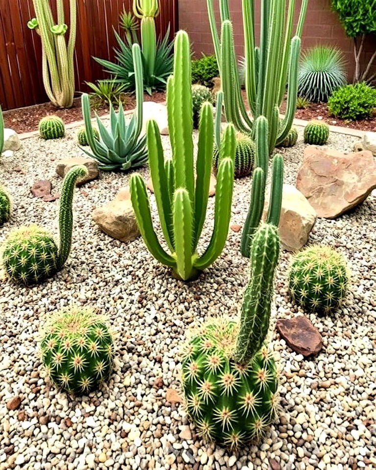 raised gravel beds with cacti