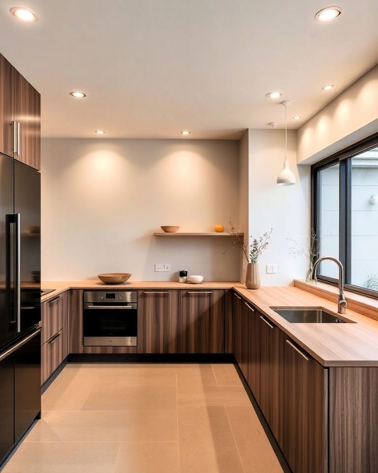 recessed lighting japandi kitchen