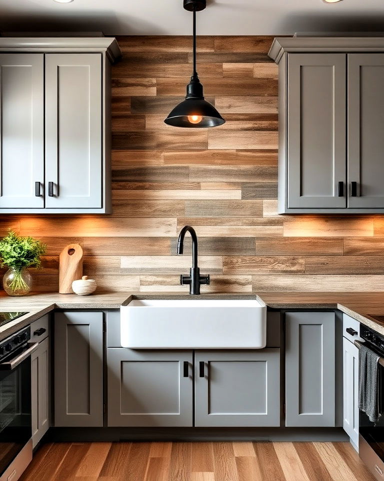reclaimed barnwood backsplash