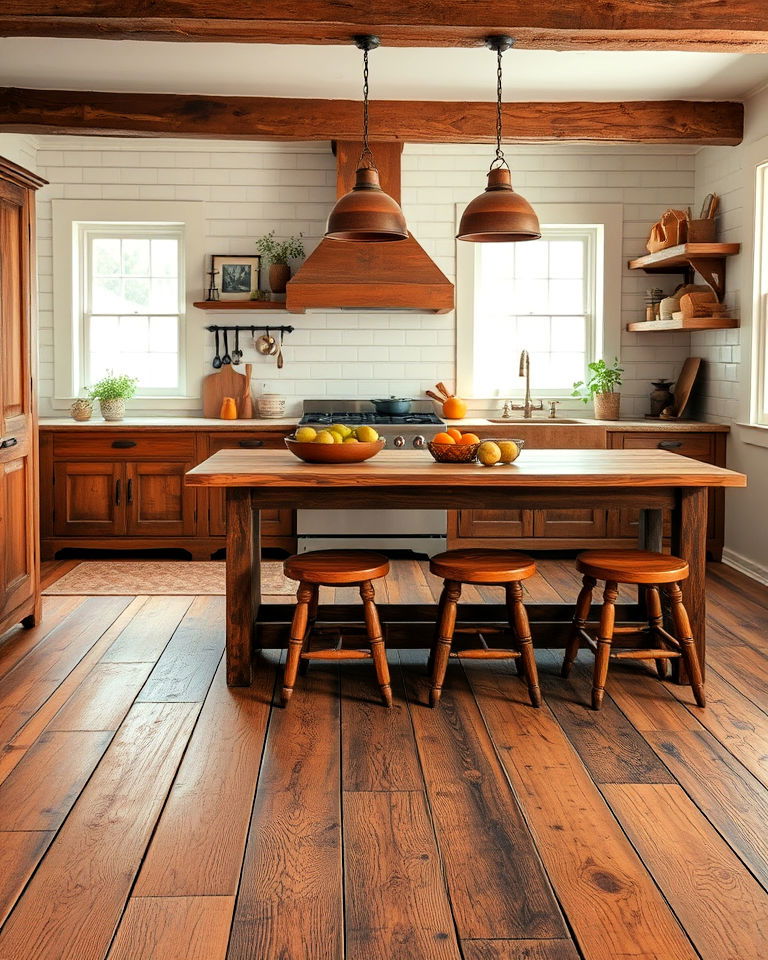 reclaimed wood kitchen flooring for a rustic feel