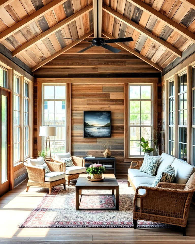 reclaimed wood sunroom walls