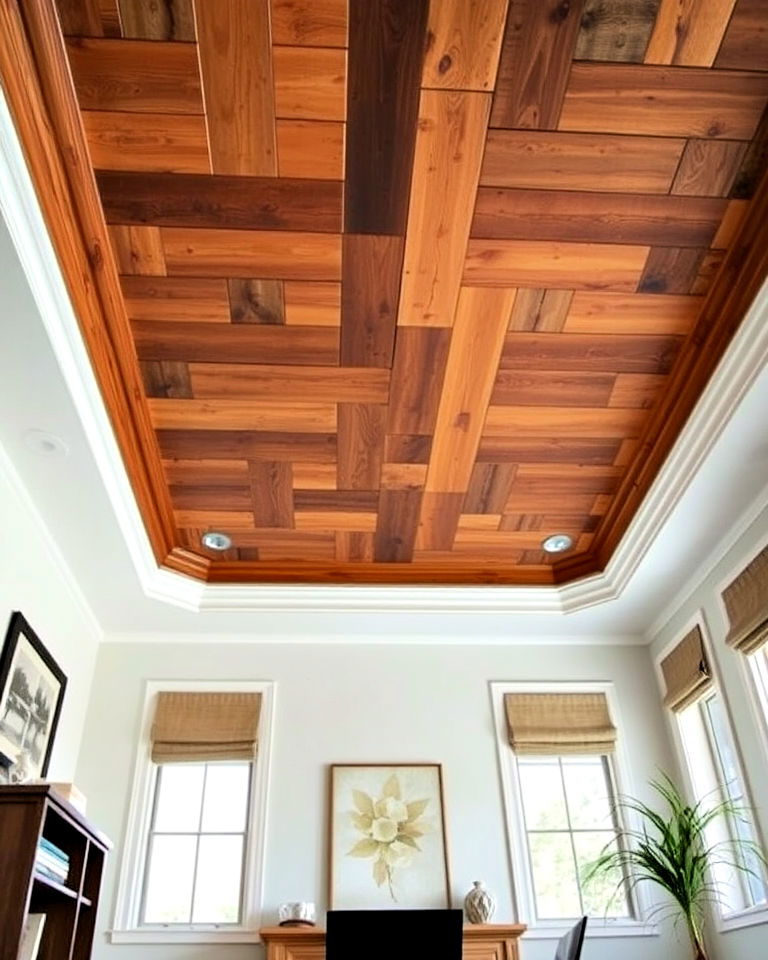 reclaimed wood tray ceiling design