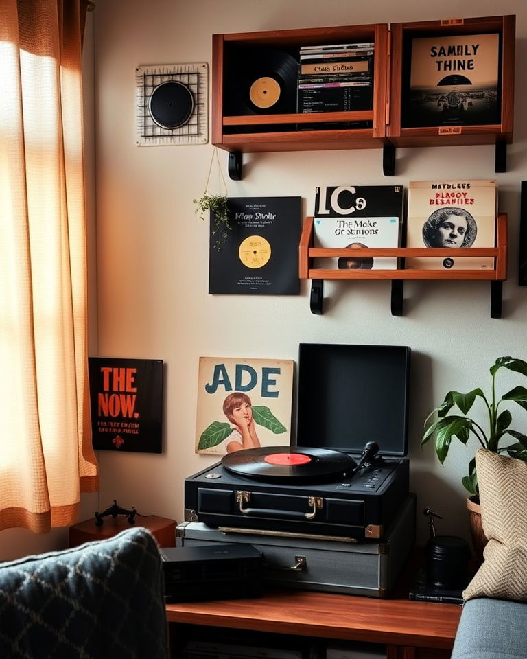 record player and vinyl collection indie room