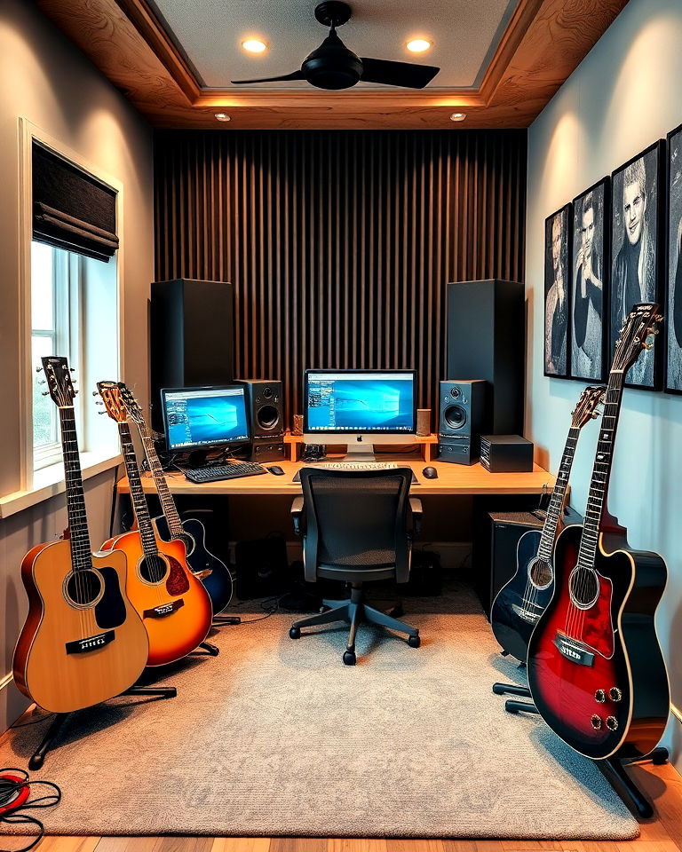 recording studio setup in guitar room