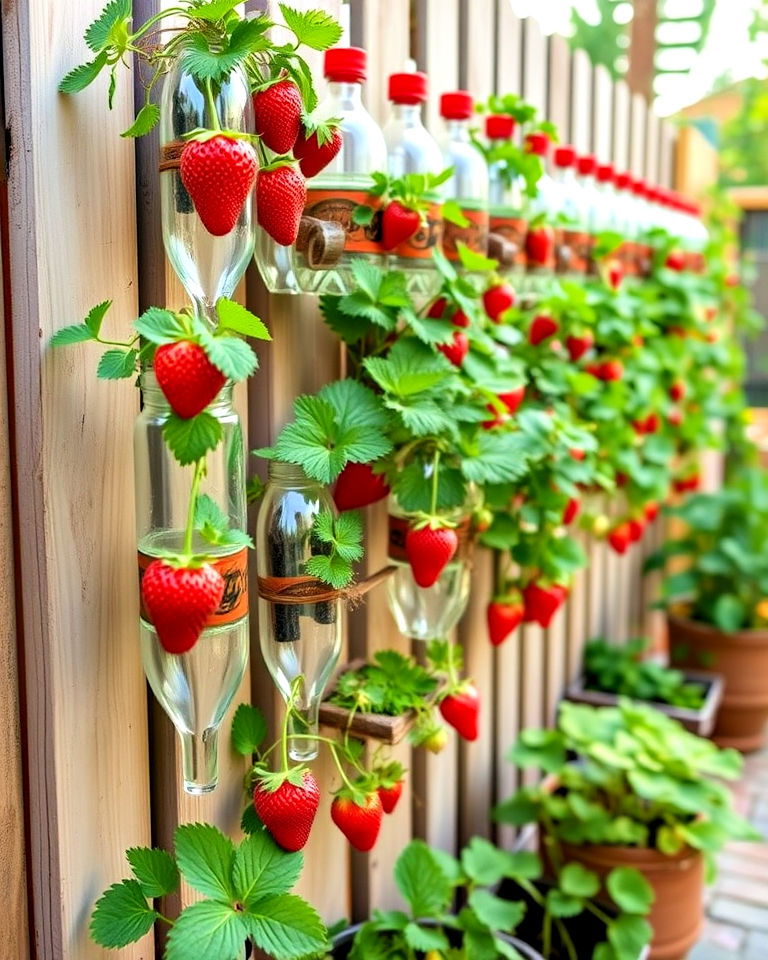 recycled plastic bottle wall strawberry planter