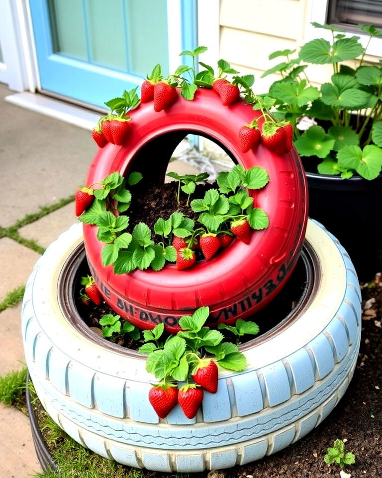 recycled tire strawberry planter
