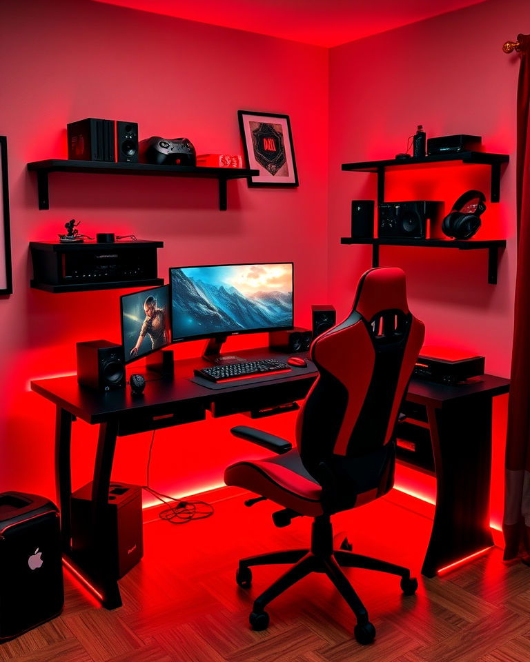 red and black corner gaming station