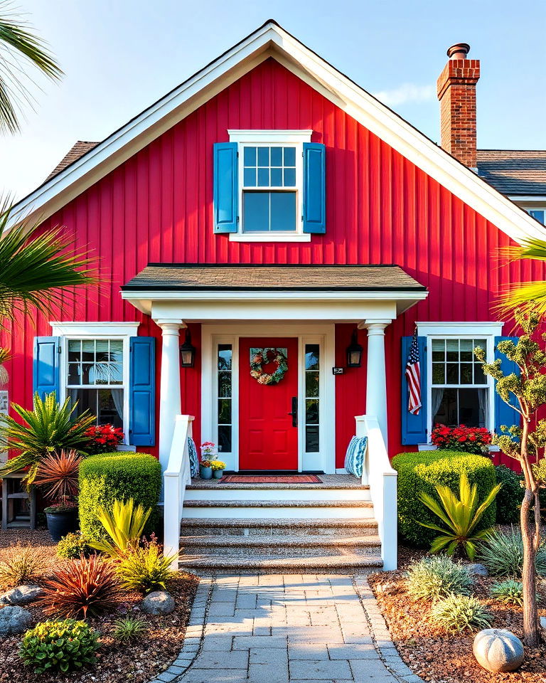 red and blue coastal vibe home