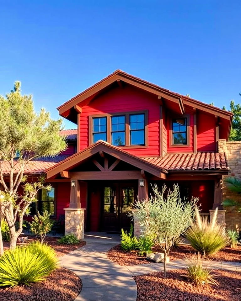 red and brown earthy tones exterior home