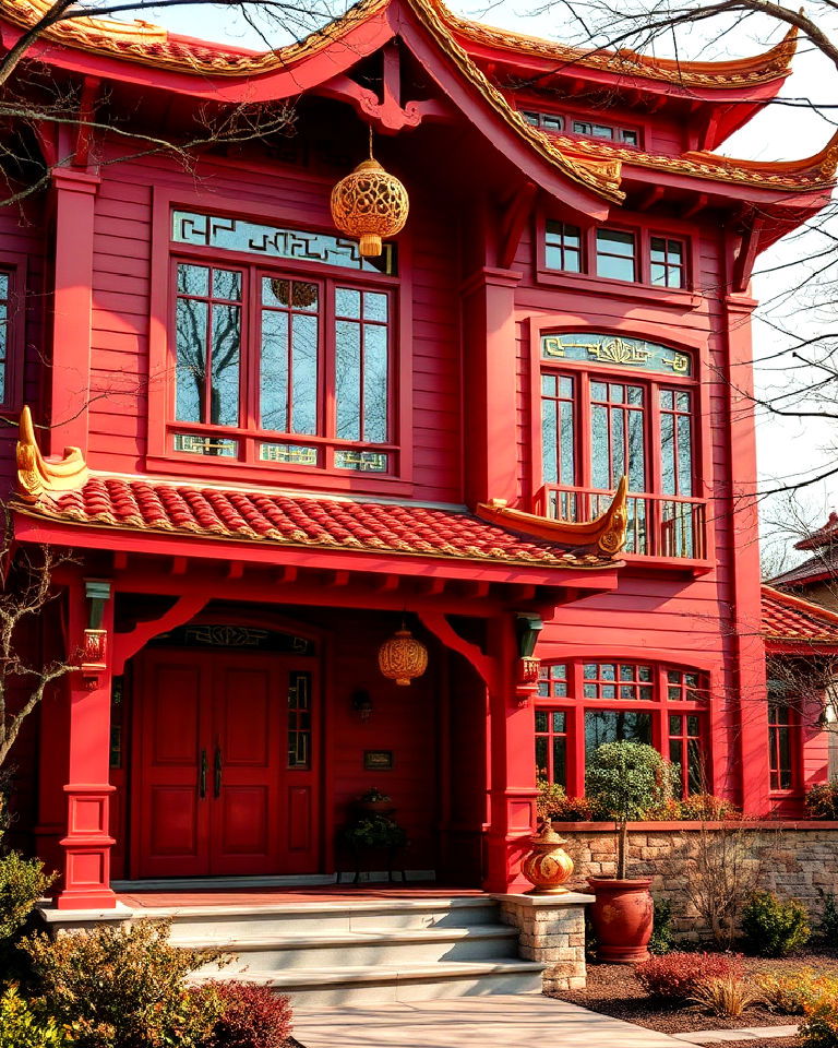 red and gold asian influence exterior home