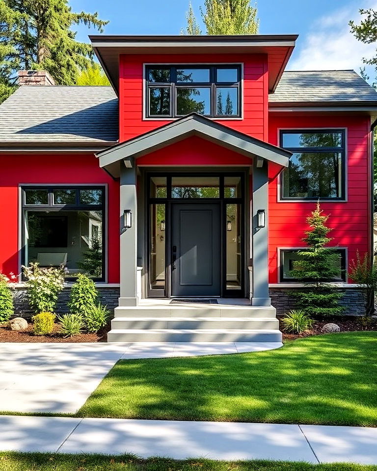 red and gray contemporary exterior home