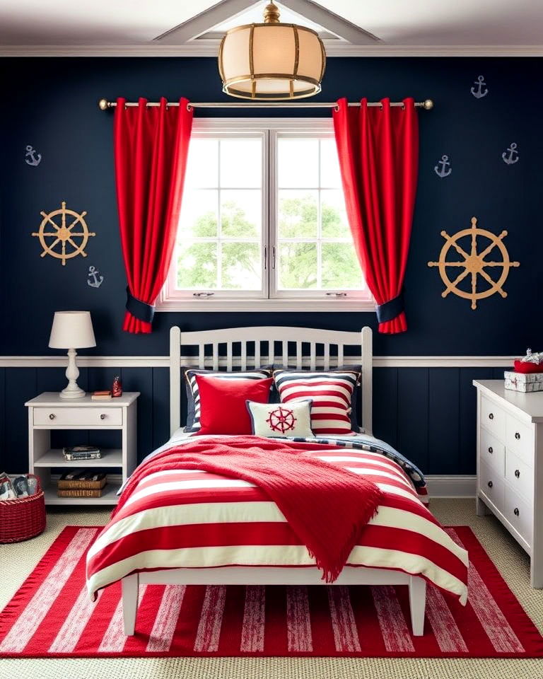 red and navy nautical room