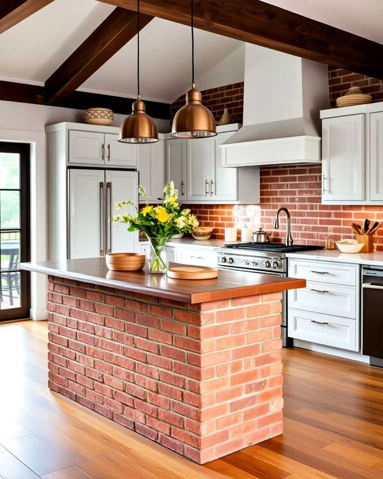 red brick as the base for a kitchen island