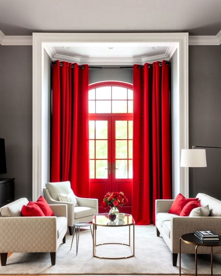 red curtains