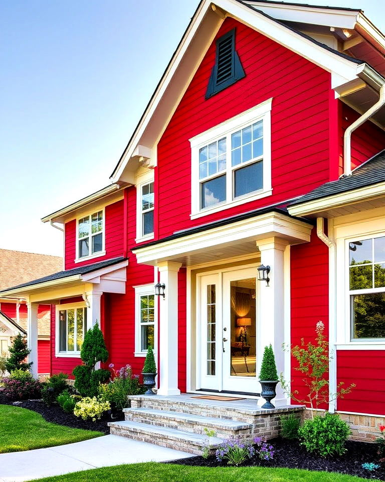 red fiber cement siding exterior home