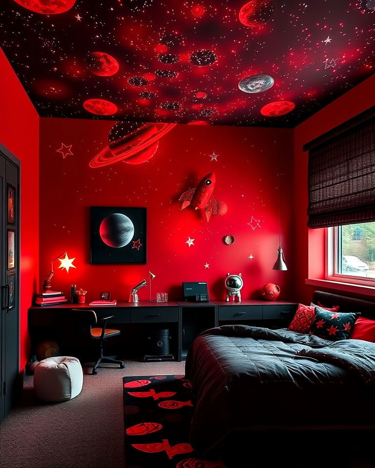 red galaxy themed room