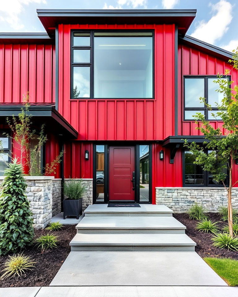 red metal cladding exterior home