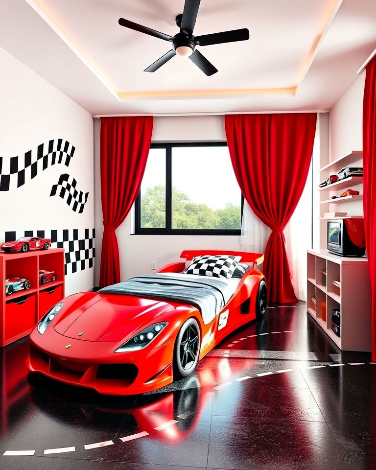 red racing car themed bedroom
