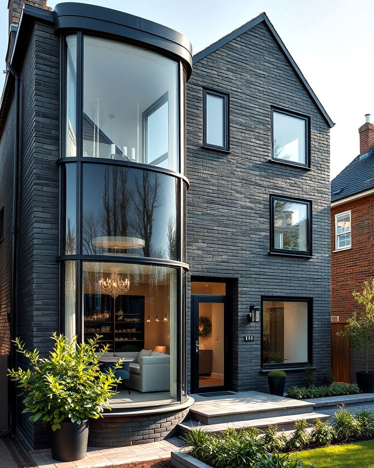 reflective accents black brick exterior house